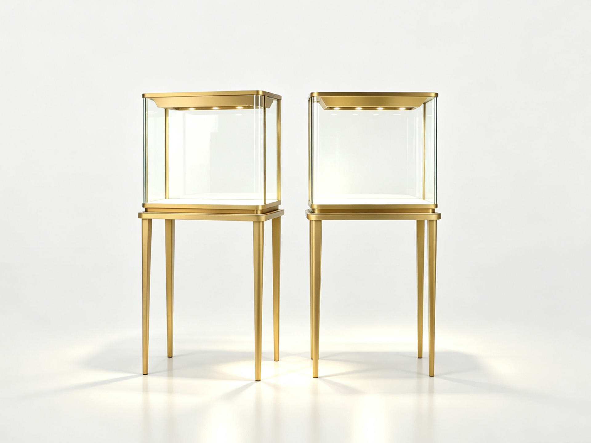 Freestanding Square Titanium Gold Glass Display Tower