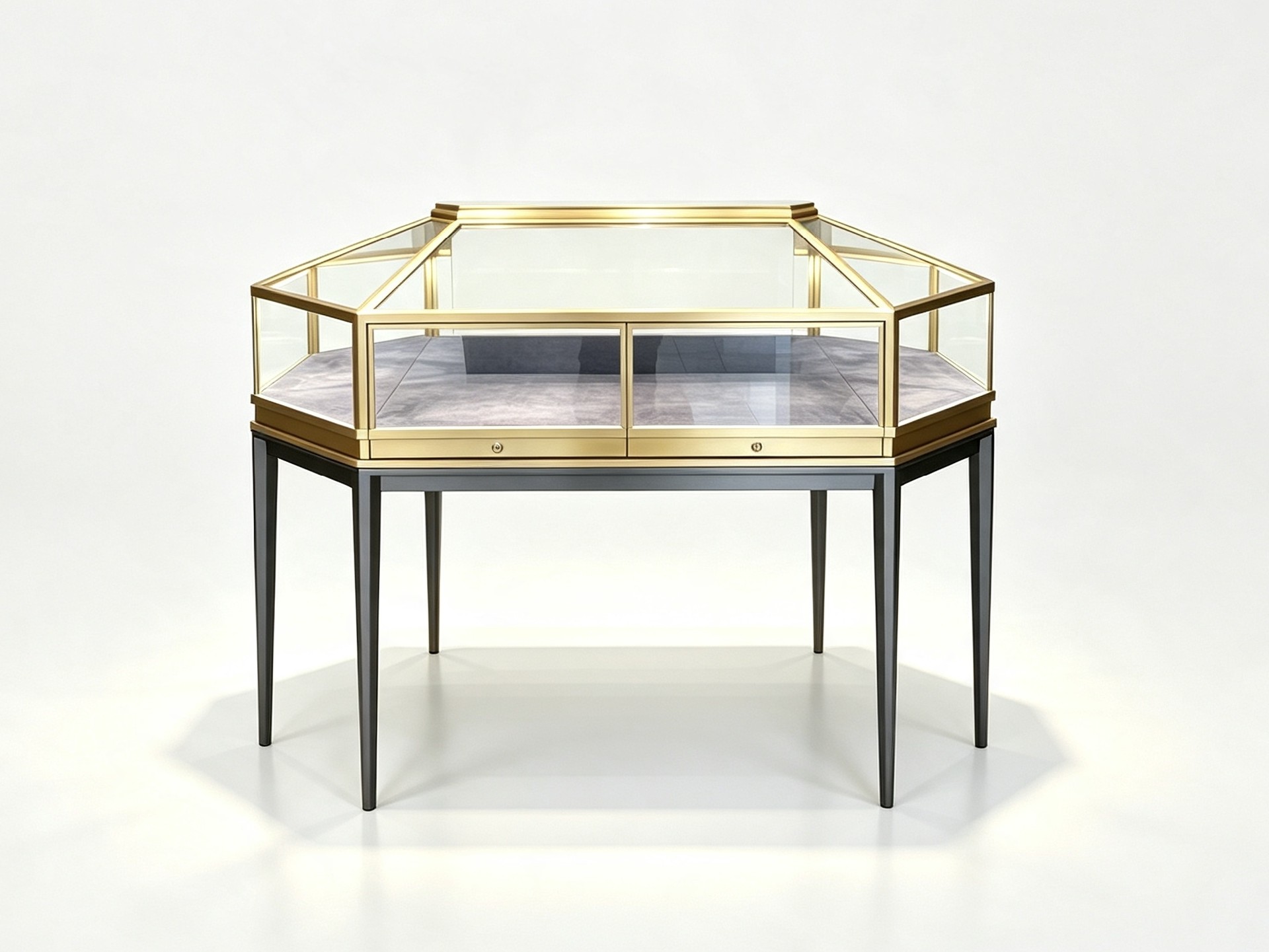 Octagonal multi-sided island glass display cabinet