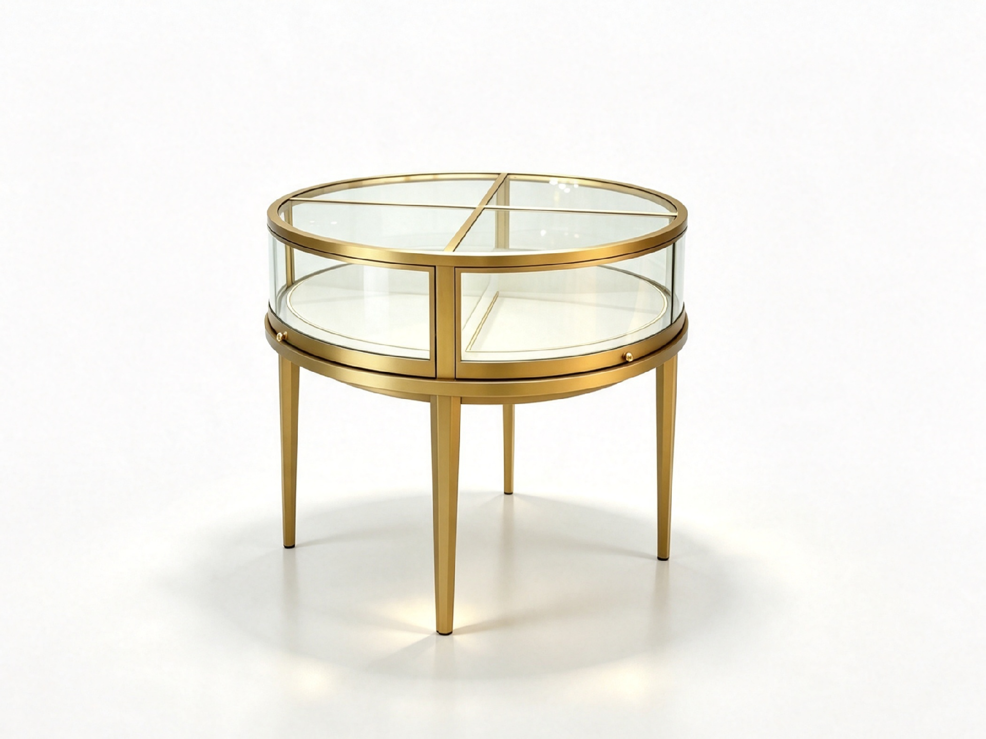 Round Titanium Gold Glass Display Pedestal Cabinet