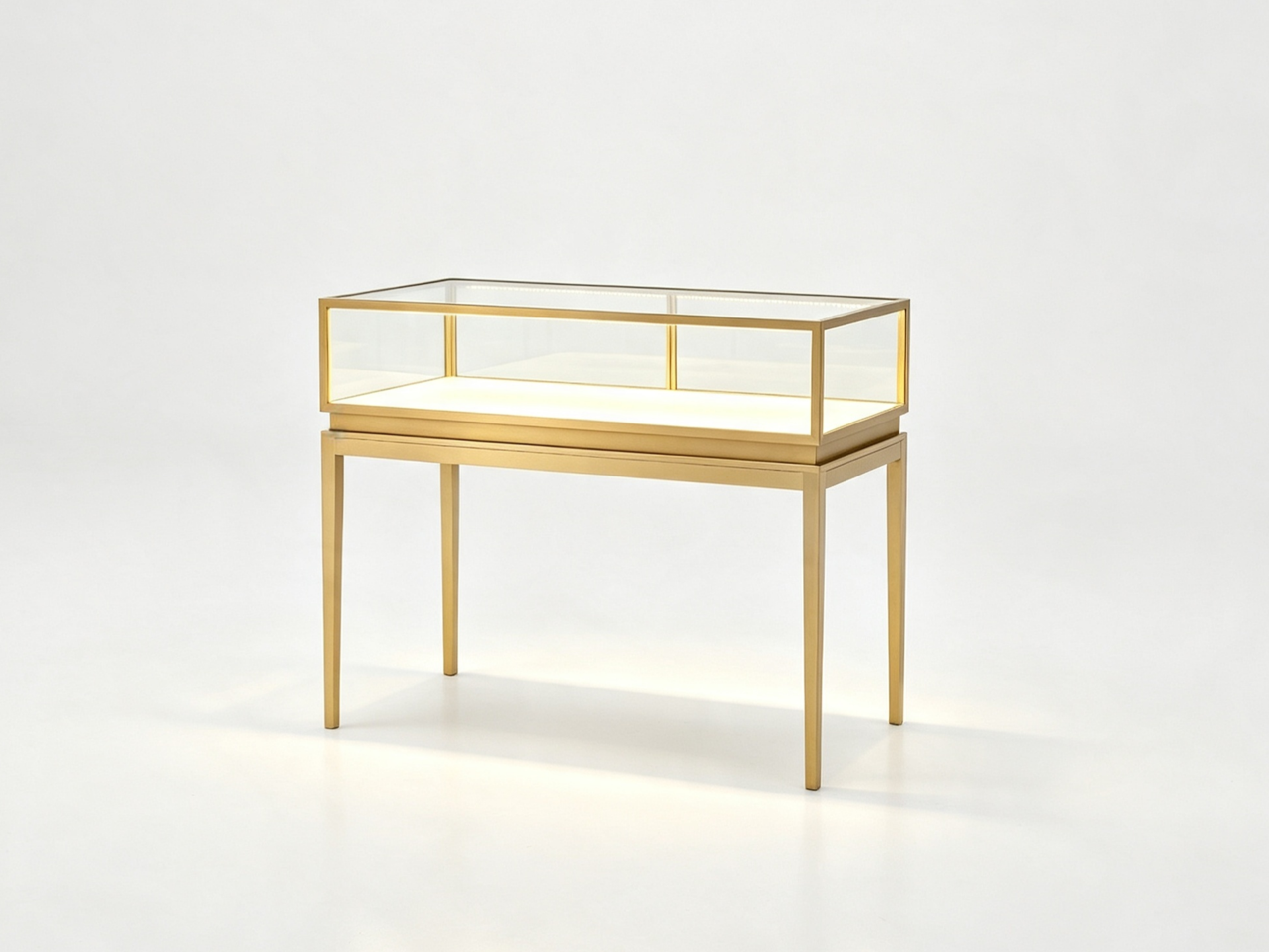 Long Rectangular Titanium Gold Glass Jewelry Display Table