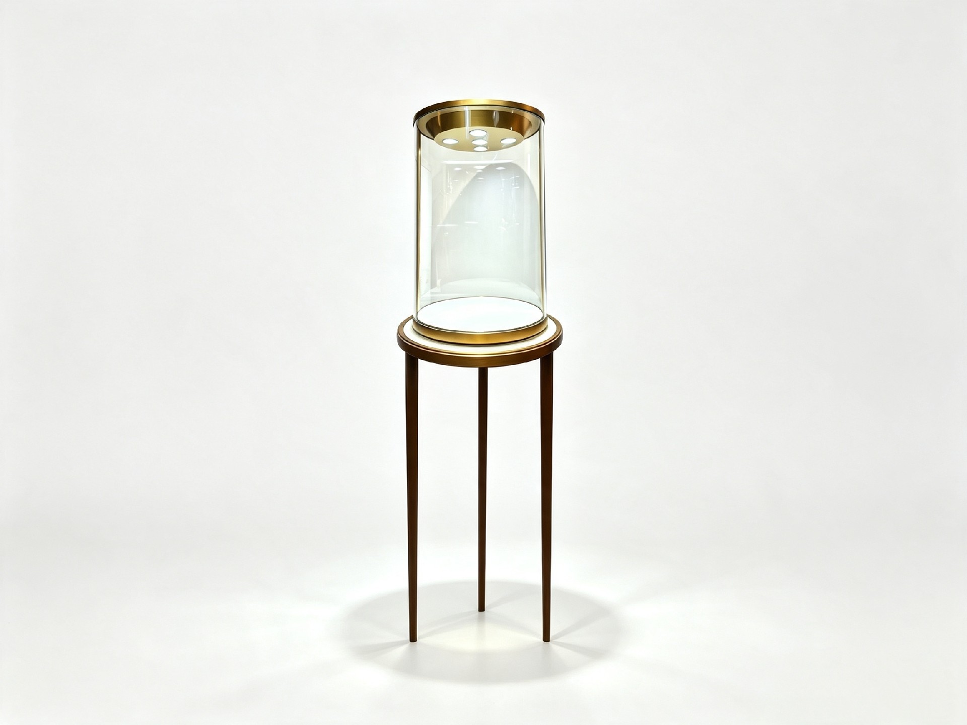 Cylindrical high-legged glass floor display cabinet