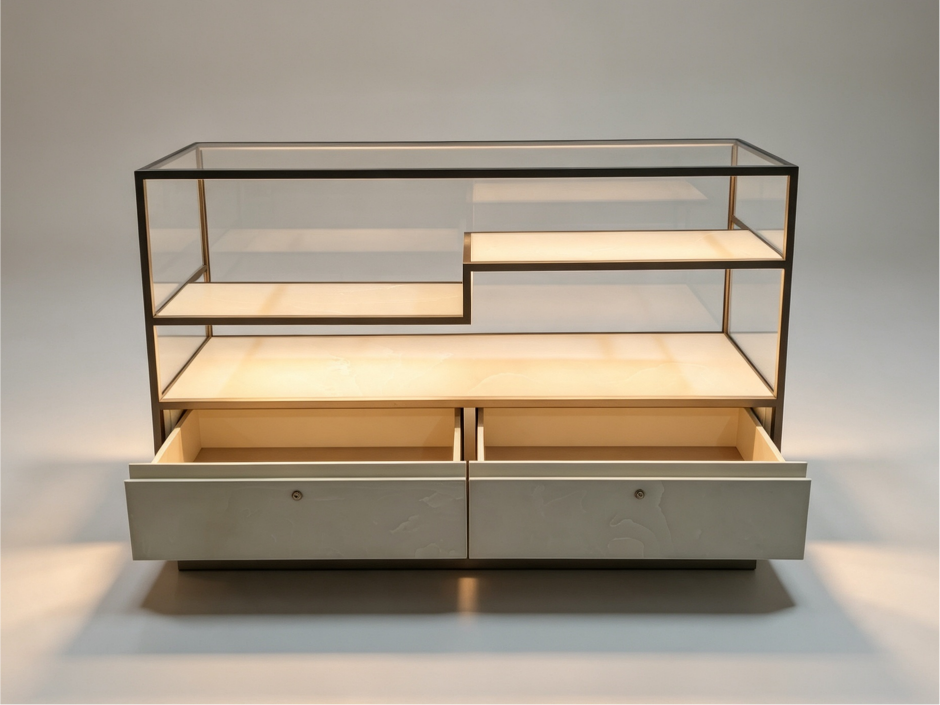 Glass Display Counter With Storage Drawers