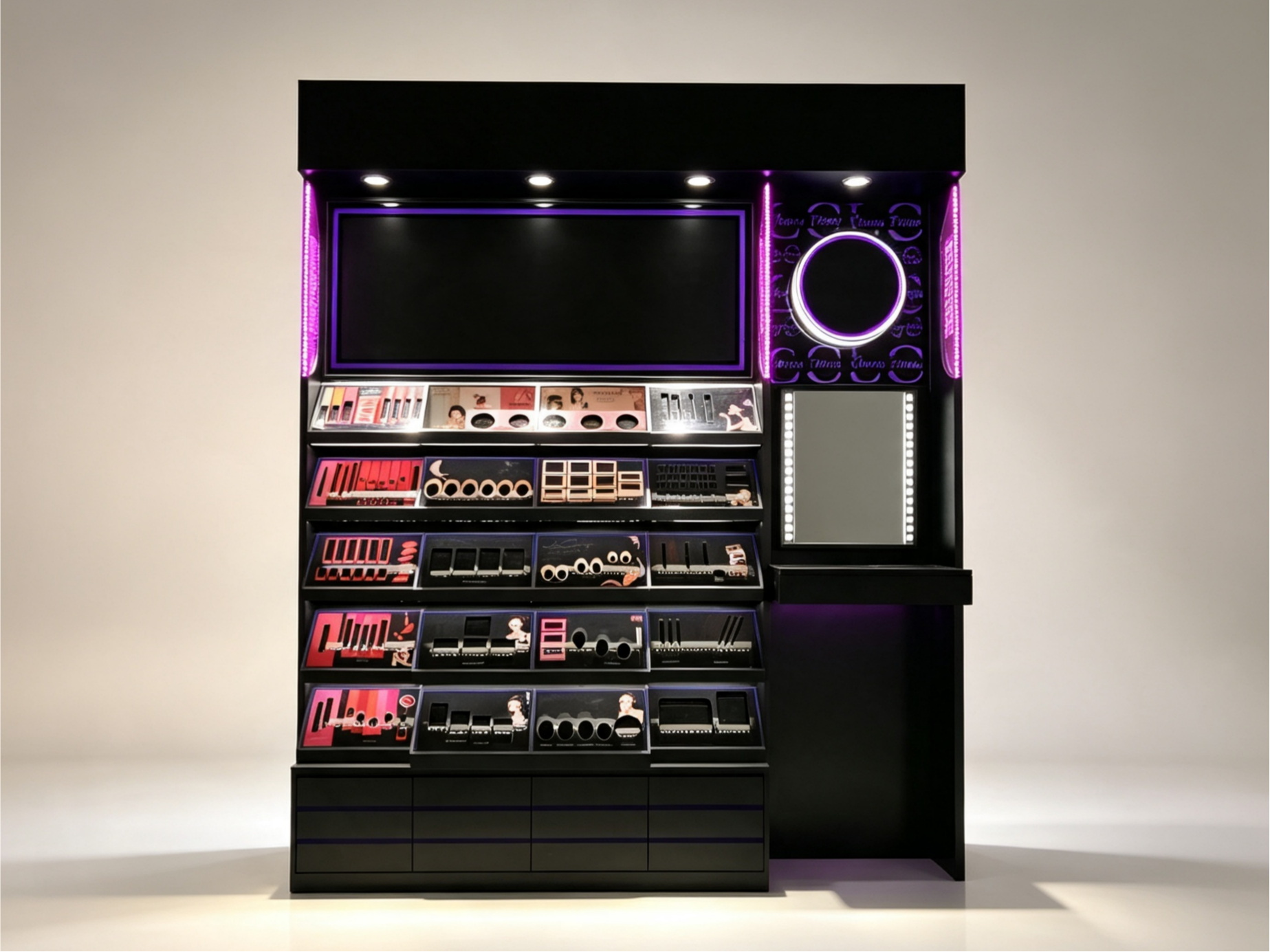 Custom Cosmetic Wall Display Unit with LED Lighting