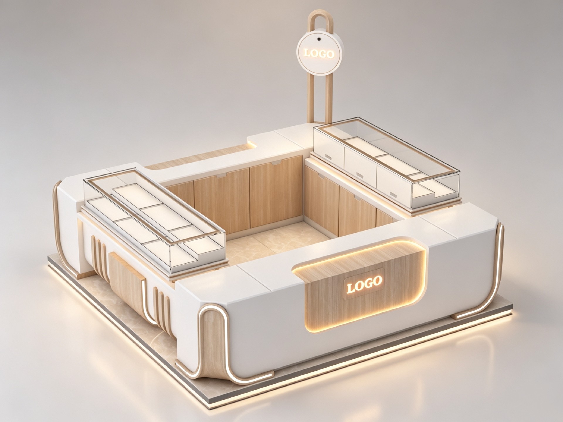 Custom Mall Kiosk with Glass Display Cabinets for Retail